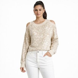 Main Strip Beige Patterned Cold Shoulder Sweater